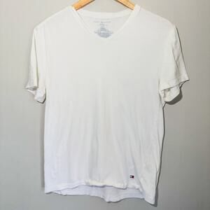 Tommy Hilfiger Mens White V-Neck Short Sleeve Graphic Flag T-Shirt M